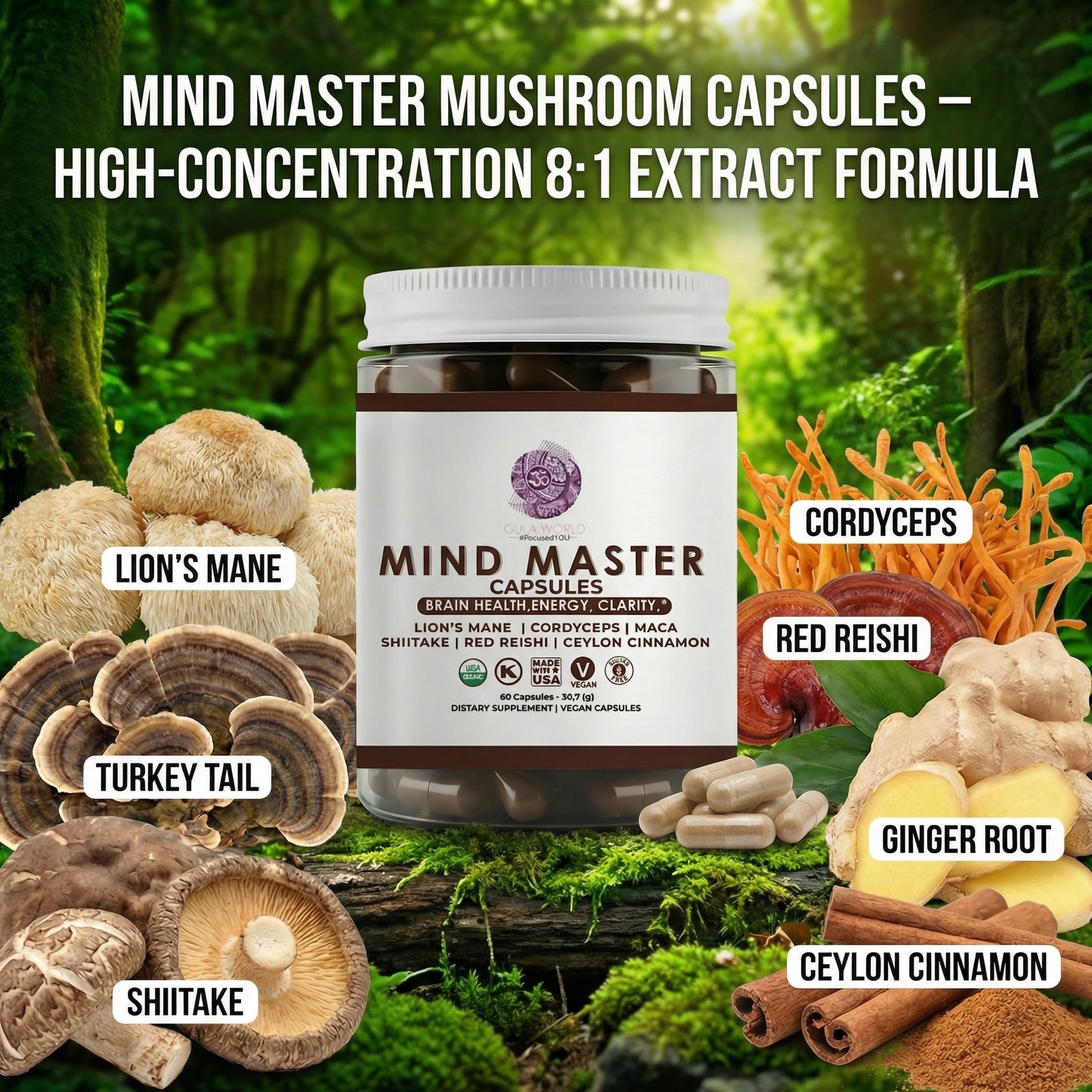 Mind Master Mushroom Capsules 6 Months' Supply High-Concentration 8:1 Extract Formula